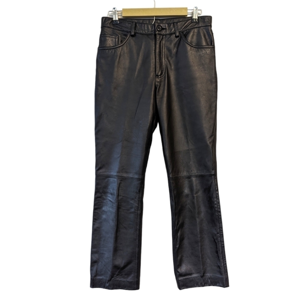 Vintage 90s Y2K Black Leather‎ Straight Leg Pants Minimalist